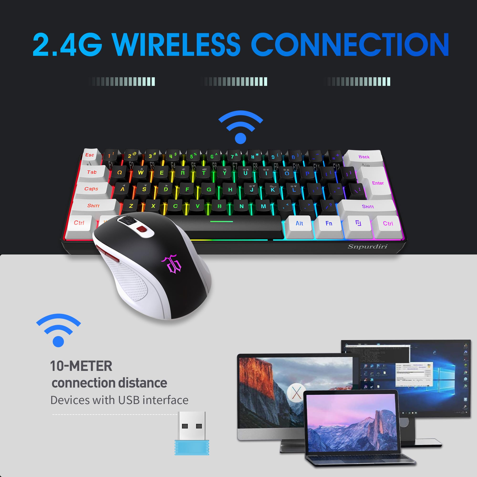 Snpurdiri 2.4G Wireless Gaming Keyboard and Mouse Combo, Include Mini 60% Merchanical Feel Keyboard, Ergonomic Vertical Feel Small Wireless Mouse(Red and Black)