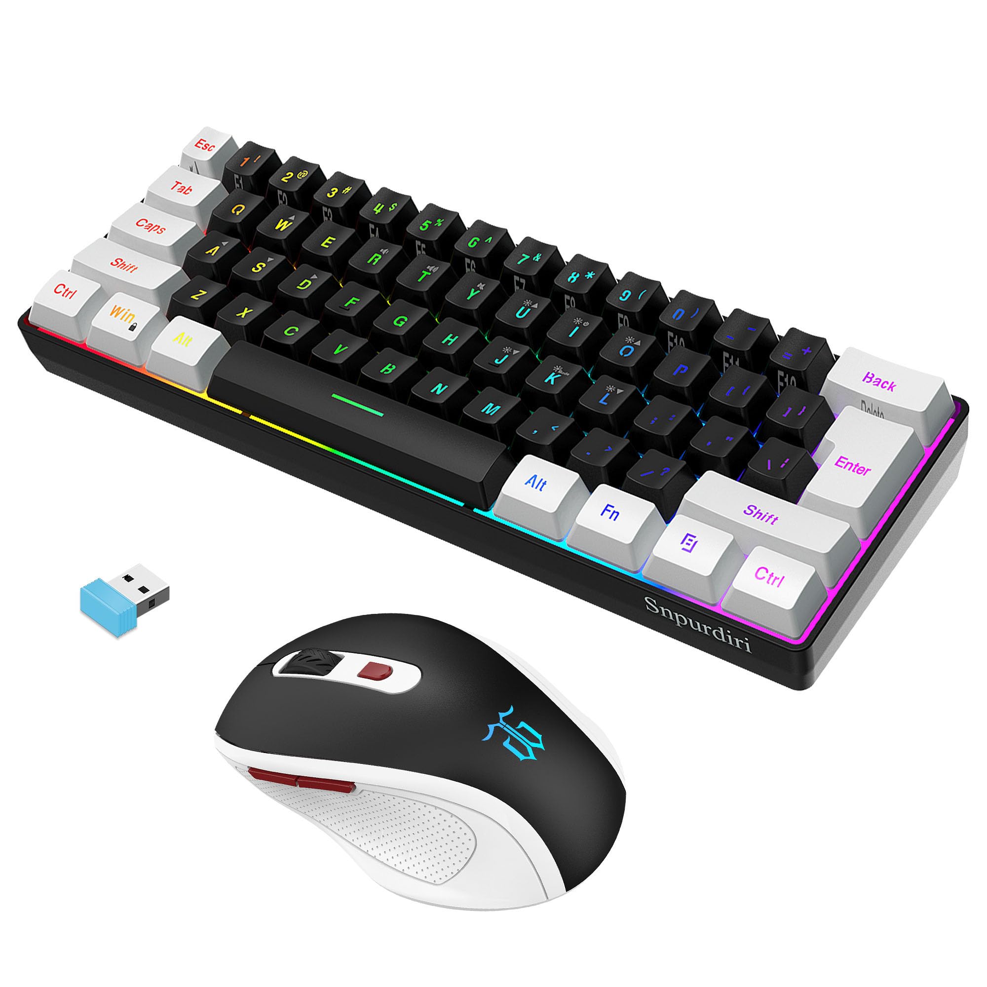 Snpurdiri 2.4G Wireless Gaming Keyboard and Mouse Combo, Include Mini 60% Merchanical Feel Keyboard, Ergonomic Vertical Feel Small Wireless Mouse(Red and Black)