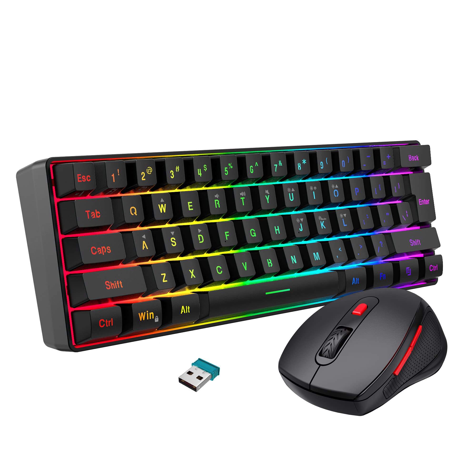 Snpurdiri 2.4G Wireless Gaming Keyboard and Mouse Combo, Include Mini 60% Merchanical Feel Keyboard, Ergonomic Vertical Feel Small Wireless Mouse(Red and Black)