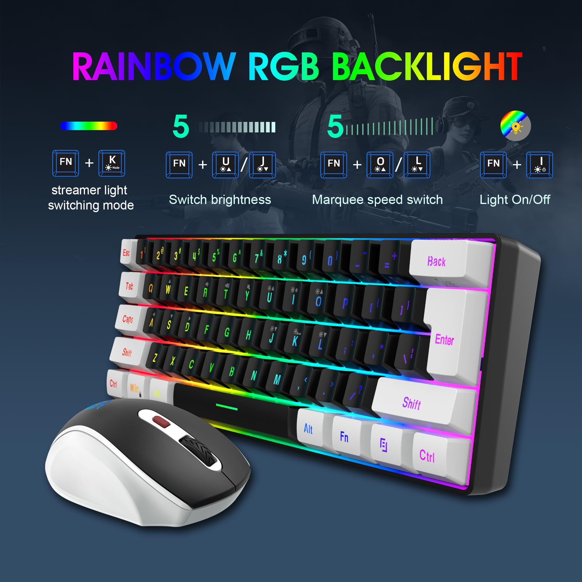 Snpurdiri 2.4G Wireless Gaming Keyboard and Mouse Combo, Include Mini 60% Merchanical Feel Keyboard, Ergonomic Vertical Feel Small Wireless Mouse(Red and Black)