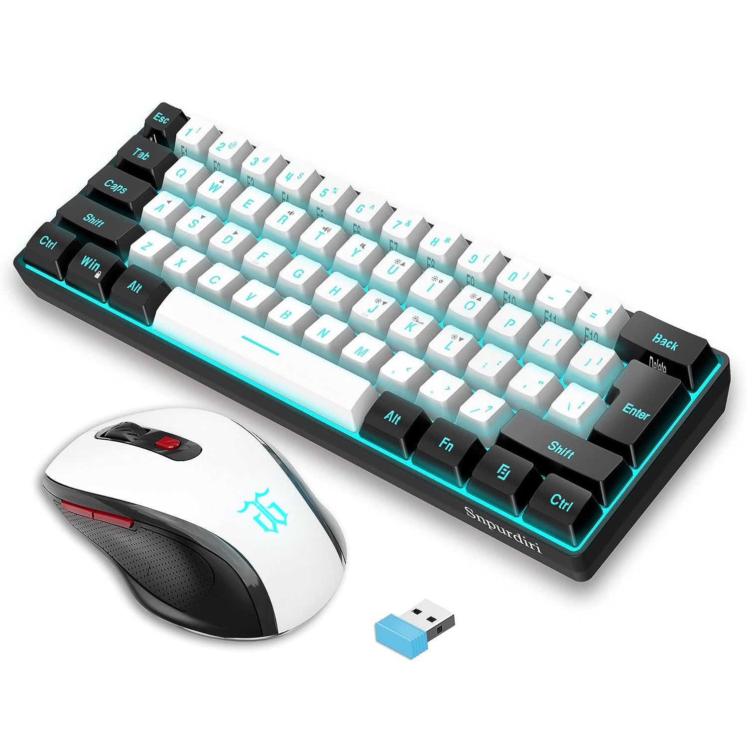 Snpurdiri 2.4G Wireless Gaming Keyboard and Mouse Combo, Include Mini 60% Merchanical Feel Keyboard, Ergonomic Vertical Feel Small Wireless Mouse(Red and Black)