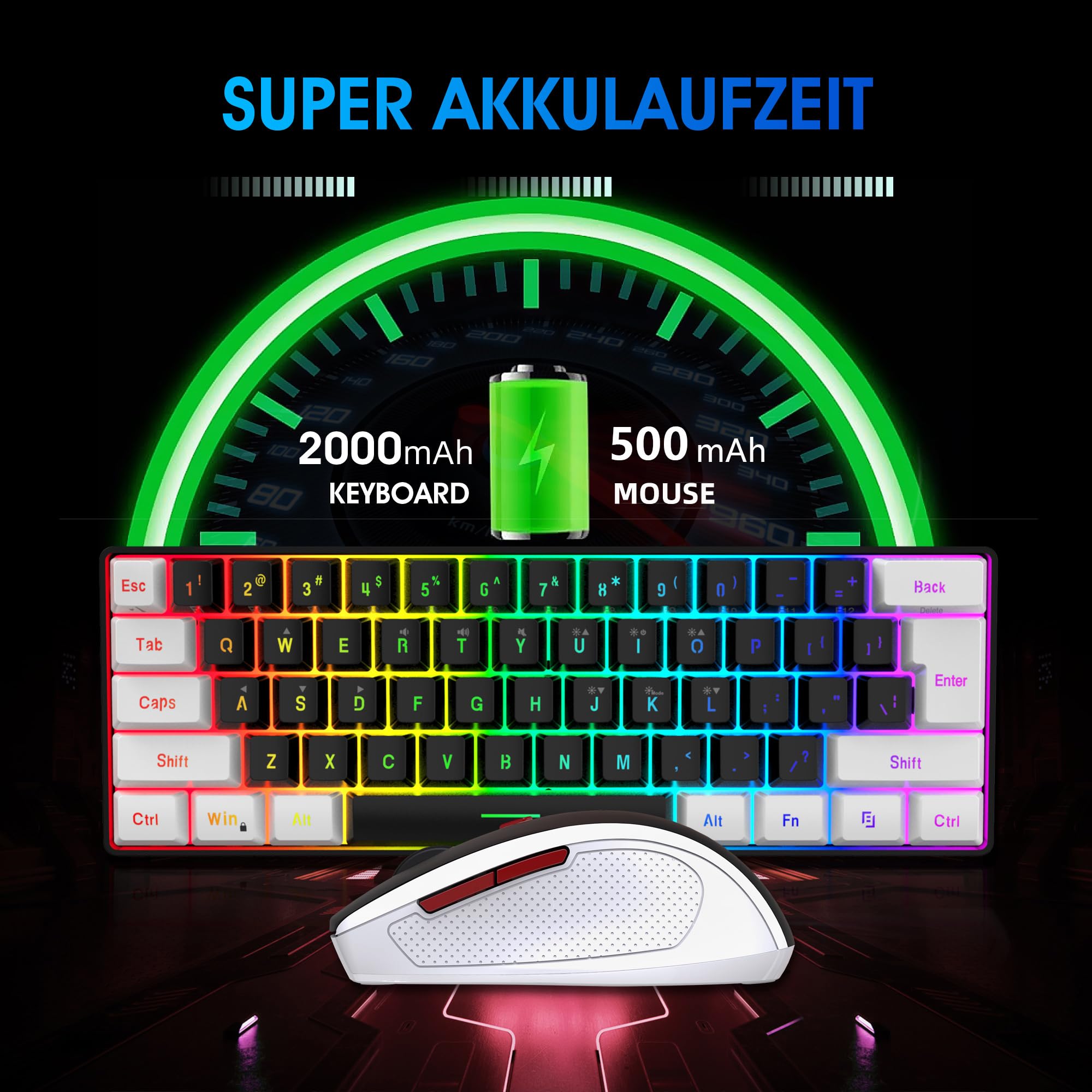 Snpurdiri 2.4G Wireless Gaming Keyboard and Mouse Combo, Include Mini 60% Merchanical Feel Keyboard, Ergonomic Vertical Feel Small Wireless Mouse(Red and Black)